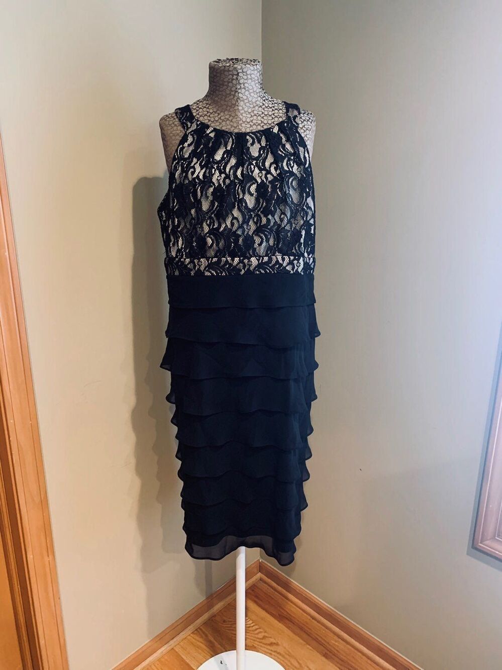Lace and Ruffled Black Dress Size 8